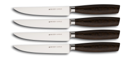 SIZE S SMOKED OAK Steak knife SET, 4 pieces w/o serration 