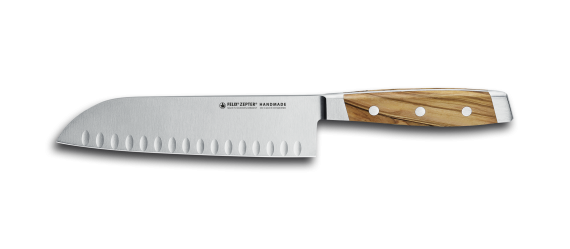 FIRST CLASS WOOD Santoku knife, 7" with hollow edge 