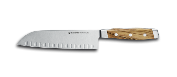 FIRST CLASS WOOD Santoku knife, 7" with hollow edge 