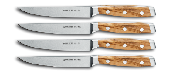 FIRST CLASS WOOD 4- piece steak knife SET, with serration 