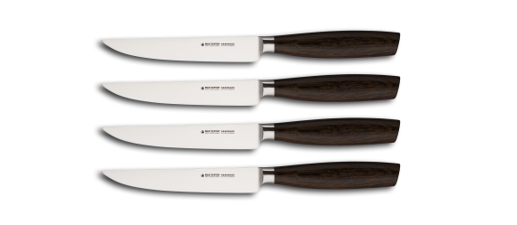 SIZE S SMOKED OAK Steak knife SET, 4 pieces w/o serration 